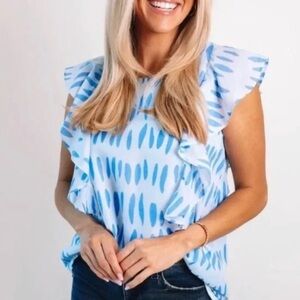 J Marie Audrey light blue sleeveless ruffle top L